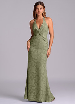 Azazie Valerie Final Sale Pistachio Mermaid Pleated Floral Burnout Dress image1