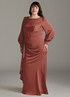 Azazie Raye Bridesmaid Dresses Auburn Mermaid Long Sleeve Stretch Satin Dress image10