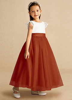Azazie Pookie Flower Girl Dresses Paprika A-Line Lace Tulle Dress image2