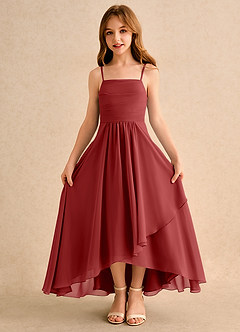 Azazie Twilight Dance Girls Formal Blumenmädchenkleider A-Linie Plissee Chiffon Kleid Rost image6