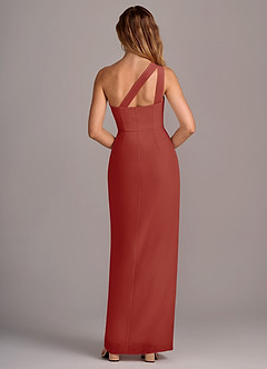 Azazie Tatianna Robes de demoiselle d'honneur Robe Fourreau en Mousseline de soie Ue épaule Terracotta image2