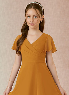 Azazie Induh Junior Butterscotch A-Line Ruched Chiffon Dress image4