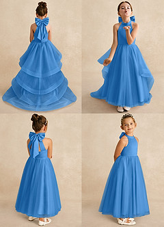 Azazie Bev Flower Girl Dresses Blue Jay A-Line Convertible Tulle Dress image2