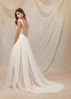 Azazie Katia Abiti da Sposa Abito A-Line in Tulle Pizzo Diamante Bianco Nudo image4