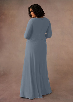 Azazie Natalya Mère de la mariée Robes Robe Trapèze en Tricot de luxe Plissée Bleu Poussiéreux image9