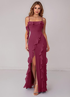 Azazie Malia Bridesmaid Dresses Mulberry Sheath Ruched Chiffon Dress image1