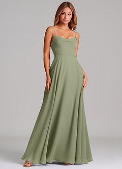 Azazie Elle Bridesmaid Dresses Pistachio A-Line Pleated Chiffon Dress image3