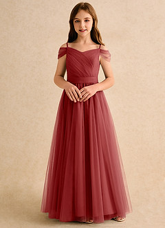 Azazie Yuna Girls Formal Sukienki dla dziewczynek sypiących kwiaty Linia A Zza ramienia Tiul Długość podłogi Sukienka image4