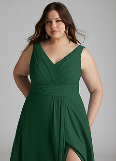 Azazie Karina Bridesmaid Dresses Dark Green A-Line Pleated Chiffon Dress image11