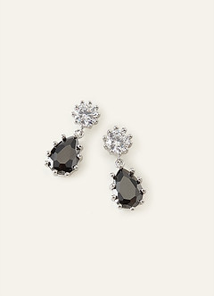front Crystal and Onyx Pear Drop Earrings