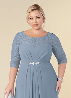Azazie Leonine Mother of the Bride Dresses Dusty Blue A-Line Scoop lace Chiffon Dress image12