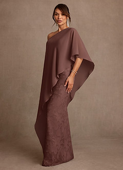 Azazie Wilma Mother of the Bride Dresses Espresso Sheath One Shoulder Floral Burnout Dress image2