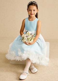 Azazie Stardust Flower Girl Dresses Sea Glass A-Line Sleeveless Organza Dress image2