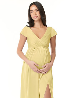 Azazie Allessia Maternity Bridesmaid Dresses A-Line Pleated Stretch Satin Floor-Length Dress image5