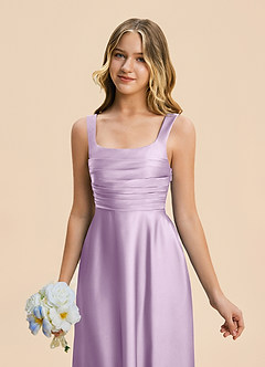 Azazie Azaria Junior Frosted Lilac A-Line Pleated Stretch Satin Dress image7