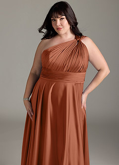 Azazie Charlize Bridesmaid Dresses Cedar Rose A-Line One Shoulder Stretch Satin Dress image14