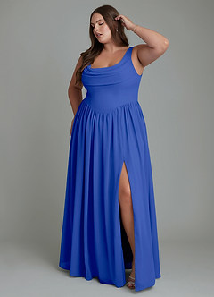 Azazie Novi Vestidos de madrinha de casamento Vestido Royal Blue de Chiffon de Linha A com Plissado image9