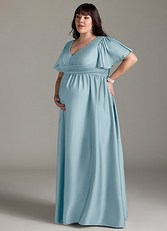 Azazie Verna Maternity Bridesmaid Dresses A-Line Ruched Stretch Satin Floor-Length Dress image14