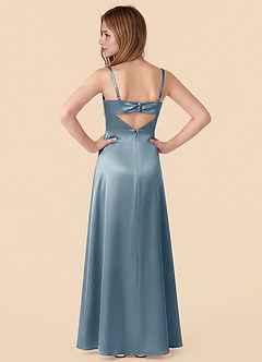 Azazie Renna Junior Dusty Blue A-Line Pleated Stretch Satin Dress image2