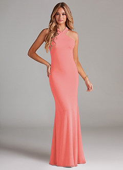 Azazie Doretta Bridesmaid Dresses Coral Mermaid Pleated Chiffon Dress image1