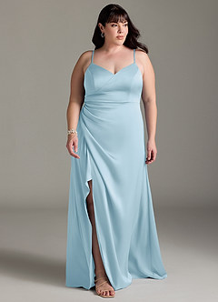 Azazie Marchella Bridesmaid Dresses Sky Blue A-Line Corset Stretch Satin Dress image7