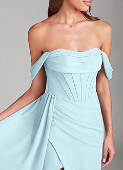 Azazie Amyra Bridesmaid Dresses Cloud Blue Sheath Off the Shoulder Chiffon Convertible Dress image5