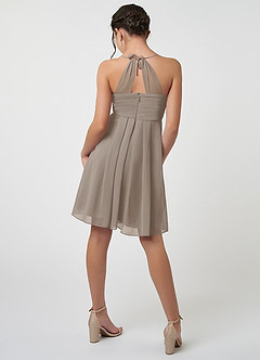 Azazie Ginny Junior Taupe A-Line Pleated Chiffon Dress image2
