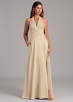Azazie Elizabeth Bridesmaid Dresses Champagne A-Line Pleated Chiffon Dress image3