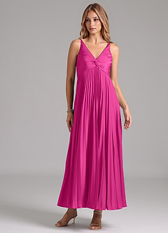 Azazie Raychelle Bridesmaid Dresses Fuchsia A-Line Pleated Stretch Satin Dress image1