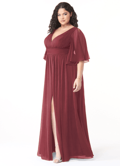 Azazie Temeka Vestidos de damas de honor Vestido de Merlot de Gasa de Corte en A con Volante image8