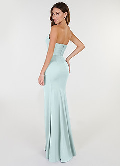 Azazie Yola Bridesmaid Dresses Sea Glass Sheath V-Neck Pleated Stretch Satin Convertible Dress image5