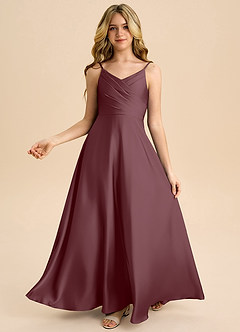 Azazie Bug Junior Robe Trapèze en Satin extensible Plissée Sangria image2