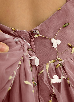 Azazie Bean Jurken voor bloemenmeisjes Baljurk Jurk van Tule Mouwloos Woestijnroos image6