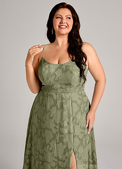 Azazie Moira Jurken voor bruidsmeisjes Jurk van Bloemen Burn-out met A-Lijn Zijsplit Pistache image12