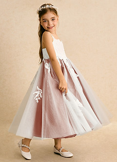 Azazie Coraline Sukienki dla dziewczynek sypiących kwiaty Linia A Koronka Sznurówka Długość kostki Sukienka image5