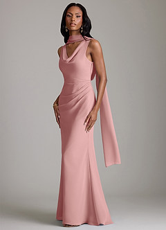 Azazie Linelle Robes de demoiselle d'honneur Robe Sirène en Mousseline de soie Plissée Rose Poussiéreuse image4