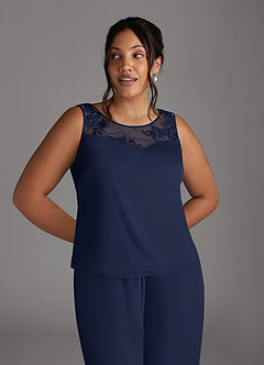 Azazie Frances Mère de la mariée Robes Robe Combinaison/Tailleur Pantalon en Maille Découpé Bleu Marine Foncé image10
