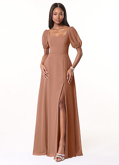 Azazie Alani Bridesmaid Dresses Bronzer A-Line Square Neckline Chiffon Dress image1