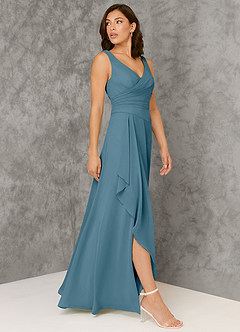 Azazie Kori Brautjungfernkleider A-Linie Plissee Chiffon Kleid Bermudablau image3