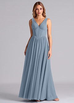 Azazie Delmie Bridesmaid Dresses Dusty Blue A-Line Corset Chiffon Dress image4