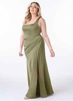 Azazie Mero Bridesmaid Dresses Pistachio Sheath Pleated Stretch Satin Dress image9