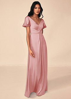 Azazie Soren Robes de demoiselle d'honneur Robe Trapèze en Satin extensible Plissée Rose Poudré image7
