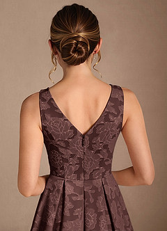 Azazie Fulton Mother of the Bride Dresses Espresso A-Line Pleated Floral Burnout Dress image6