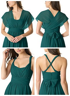 Azazie Olani Brautjungfernkleider Wandelbar A-Linie Schulterfrei Chiffon Kleid Pfau image6