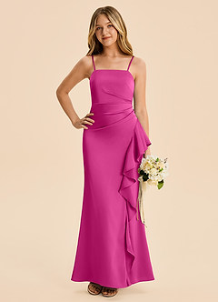 Azazie Lyla Junior Vestido Fucsia de Satén Elástico de Corte Sirena con Plisado image3