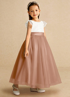 Azazie Pookie Flower Girl Dresses Champagne Rose A-Line Lace Tulle Dress image2