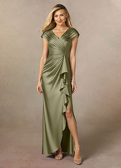 Azazie Anderson Mother of the Bride Dresses Pistachio A-Line Pleated Stretch Satin Dress image1