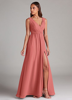 Azazie Tanicia Bridesmaid Dresses Antique Rose A-Line Pleated Chiffon Dress image3