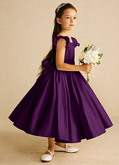 Azazie Violeta vestidos de niña de las flores Vestido de Uva de Satin Mate de Princesa con Lazo image4