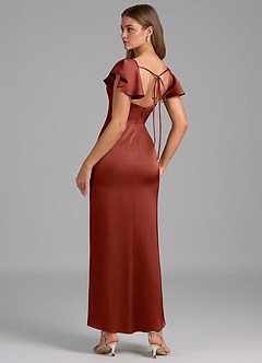 Azazie Demia Bridesmaid Dresses Terracotta Sheath Sweetheart Neckline Stretch Satin Dress image2